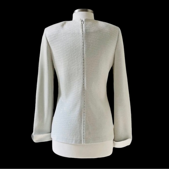 St. John Light Blue Crystal and Paillette Long Sleeve French Cuff Knit Top - Picture 3 of 9